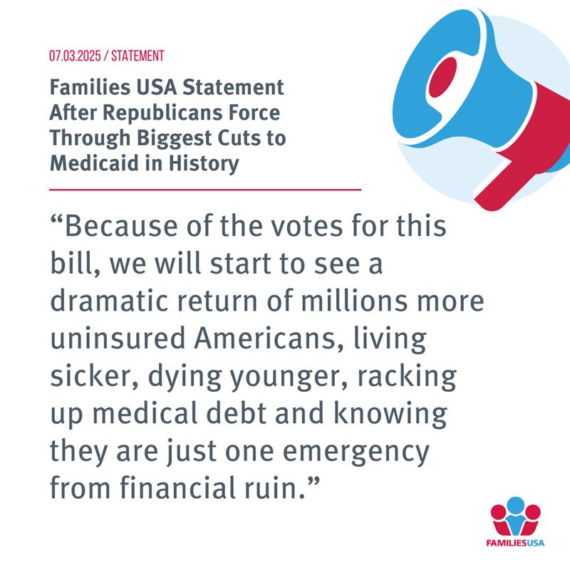Families USA Statement After Republicans Force Through Biggest Cuts to Medicaid in History